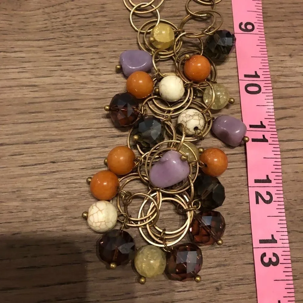 Anthropology Necklace rust gold color with colorful stones impeccable